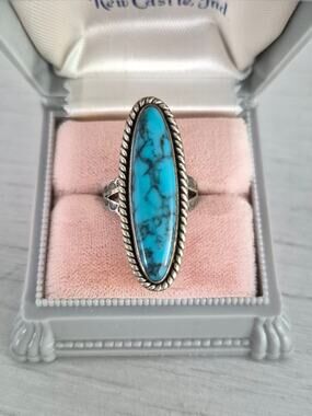 Vintage Sterling Silver Faux Turquoise Navette Ring